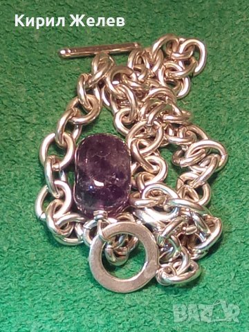 СРЕБЪРНО КОЛИЕ ЛАНЕЦ с ЕДЪР ШЛИФОВАН ЮВЕЛИРНО АМЕТИСТ БУТИКОВО БИЖУ ВИСОКА ПРОБА СРЕБРО 25636