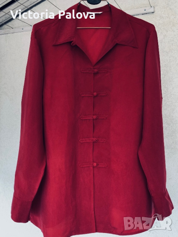 Риза/блуза vintage 100% cupro, цвят малина, снимка 5 - Ризи - 44829409