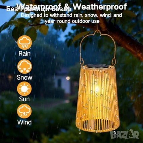 Нови Декоративни соларни лампи 2 броя ратан, за градина/пътека/патио, снимка 4 - Градински мебели, декорация  - 53530114