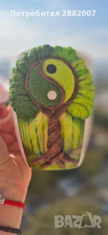 Ръчно декорирана чаша "Дървото на живота Ин и Ян", снимка 7 - Декорация за дома - 47805794