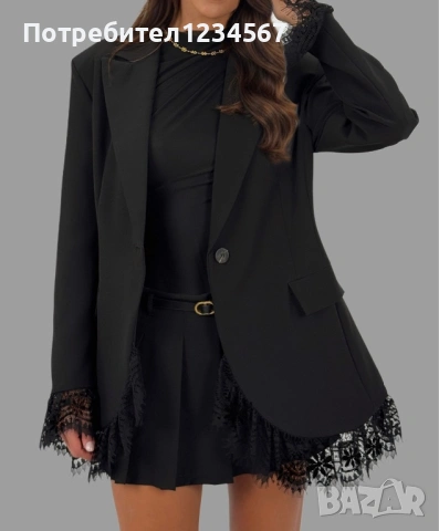 Нов черен блейзър с дантелени ръкави/ сако + къси панталони, снимка 7 - Сака - 53021986