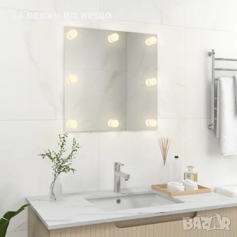 Стенно огледало с LED лампи, квадратно, стъкло