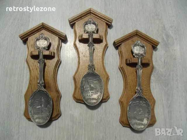 № 7821 три стари метални / калаени лъжици - Frieling Zinn   - серия години - 1982 , 1983 , 1984   - 