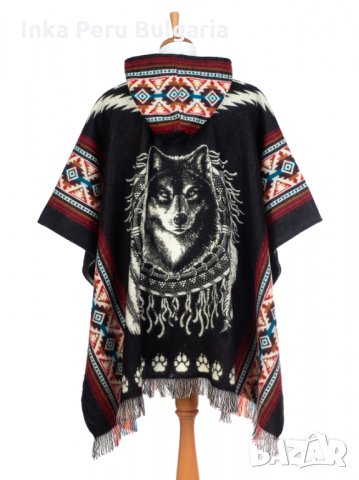 Автентичнo еквадорско унисекс вълнено пончо с вълк, различни цветове, снимка 3 - Пуловери - 32180459