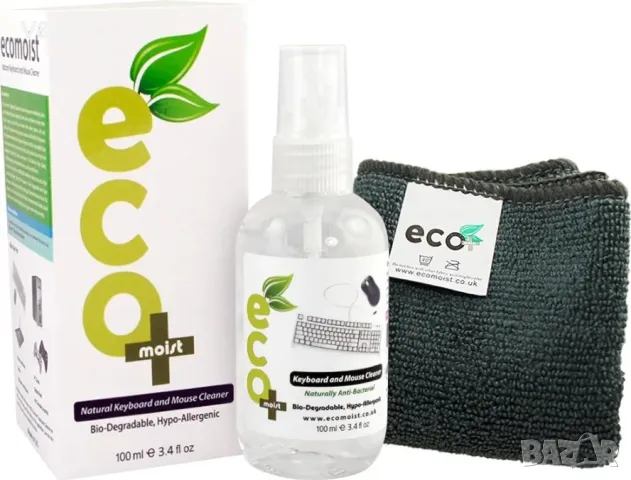 Естествен почистващ препарат за клавиатура и мишка с първокласна микрофибърна кърпа, биоразградим 
