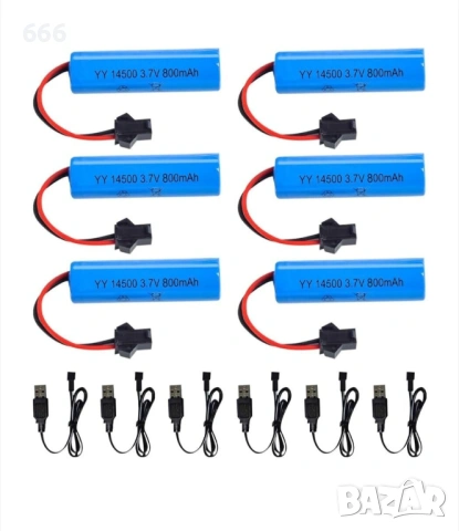 6 броя 3.7V 800mAh литиево-йонна акумулаторна батерия, с USB зарядно устройство