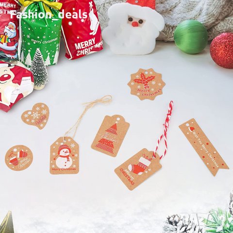 Нови Намалени Коледни хартиени етикети 100 броя за подаръци декорация, снимка 3 - Други - 39371889