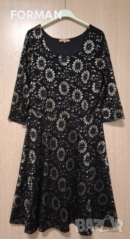 ИЗКЛЮЧИТЕЛНО КРАСИВА черна дантелена рокля на златисти цветя, снимка 2 - Рокли - 52568885