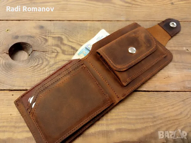 Ръчно изработен мъжки кожен портфейл , снимка 3 - Портфейли, портмонета - 48929365