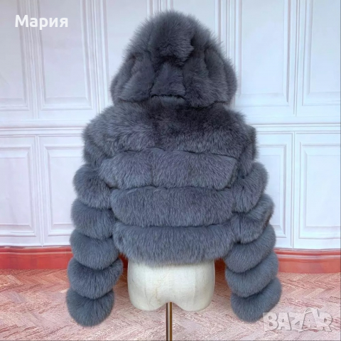 Сиво палто от естествен косъм, снимка 3 - Якета - 27345816