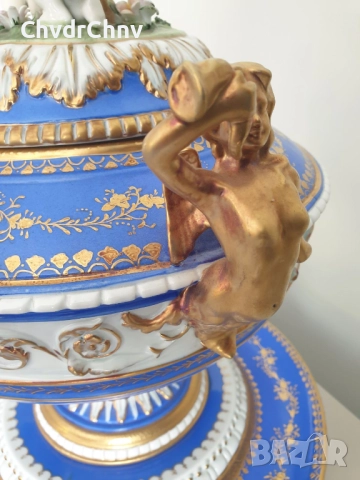 Sandizell Dresden 54см-10кг/Дрезден Бавария немска порцеланова ваза с капак/фигурална урна с ангели, снимка 11 - Антикварни и старинни предмети - 51476489