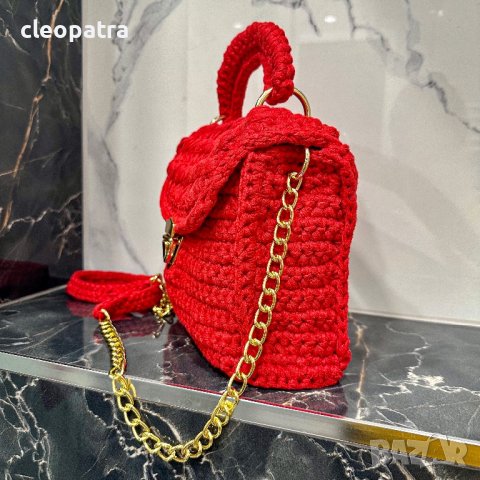 Дамска ръчно плетена модерна червена чанта, снимка 2 - Чанти - 40829076