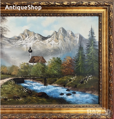 Картина. Планински пейзаж. Масло върху канава., снимка 3 - Картини - 52961878