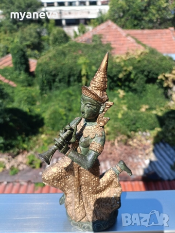 Бронзова статуетка с позлата на азиатска богиня на музиката ,танците , снимка 3 - Статуетки - 51455637