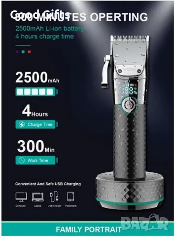 Професионална машинка за подстригване VGR V-682 с база за зареждане и LED дисплей, снимка 7 - Машинки за подстригване - 50392010