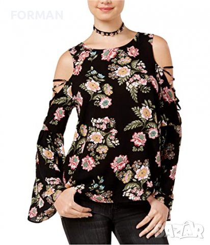 КРАСИВА риза/блуза с отворени рамене - черна на цветя, снимка 1 - Ризи - 38643421