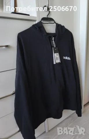 „Суичър с качулка от френски тери adidas Essentials Linear с цип , снимка 2 - Суичъри - 56139867