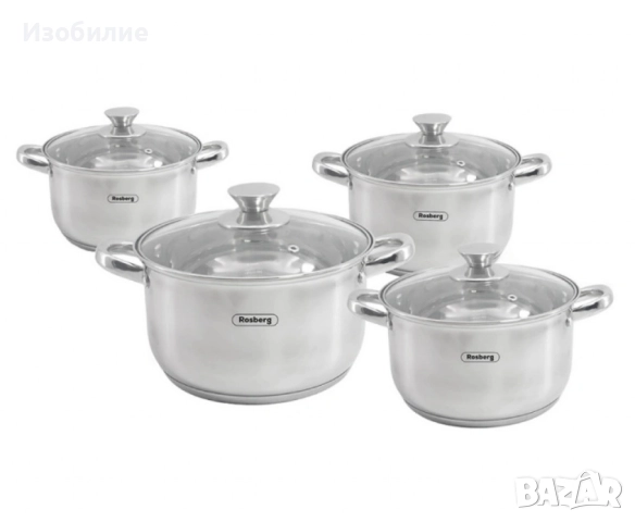 Комплект тенджери Rosberg 16/18/20/24см. - 1.8/2.5/3.4/5.8л., Неръжд. стомана, снимка 2 - Съдове за готвене - 52664284