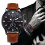 Спортно-елегантен мъжки часовник с кожена каишка и кварцов механизъм, снимка 1 - Мъжки - 41698699