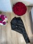 Нов разкошен черен кожен панталон ластик в талията лек потур, снимка 1 - Панталони - 41061208