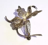 Старинна Сребърна Брошка Красива Дива Орхидея Филигран, снимка 4