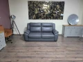 Сив кожен диван тройка с функция сън, снимка 1
