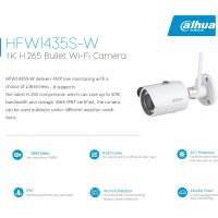 ULTRA HD 4K DAHUA IPC HFW1435S-W 4Мегапиксела Wi-Fi Безжична IP Водоустойчива Камера 2304x1296*20к/с, снимка 1 - IP камери - 41529143