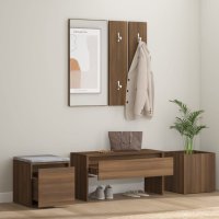 Комплект мебели за антре, Кафяв дъб, инженерно дърво, снимка 1 - Портманта - 42515101