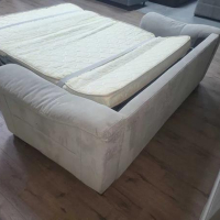 Сив диван от плат тройка с функция сън, снимка 11 - Дивани и мека мебел - 44701523