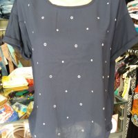 Тъмносиня блуза с кабсички - размер ХЛ-2ХЛ , снимка 1 - Тениски - 35927899