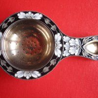 Уникална руска сребърна цедка за чай емайл позлата 916, снимка 10 - Колекции - 38740723