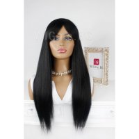 Дълга права черна перука с бретон Инес, снимка 6 - Аксесоари за коса - 34355133
