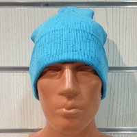 Нова мъжка зимна шапка рипс с подгъв в цвят син меланж, снимка 2 - Шапки - 39333037