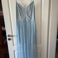 Разкошна нова с етикета парти коктейлна официална дълга рокля тюл дантела нежна синя hm лимитирана , снимка 5 - Рокли - 41328945