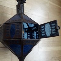 Ретро метален витражен електрически фенер, снимка 6 - Антикварни и старинни предмети - 34435042
