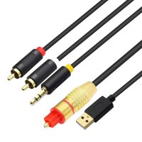 USB оптичен цифров аналогов аудио кабел, AUX SPDIF цифров оптичен към 3,5 mm + 2 RCA жак конвертор, снимка 1 - Кабели и адаптери - 41721306