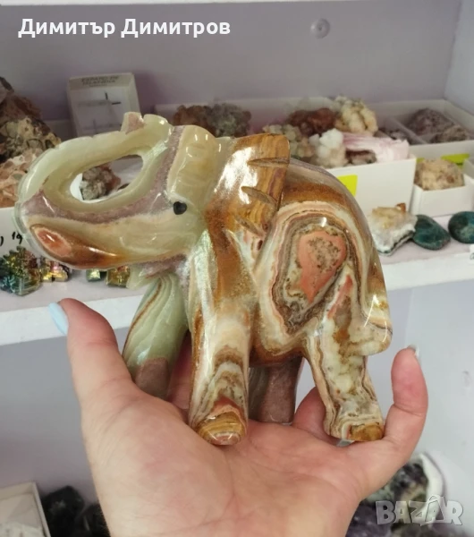 Слон от мраморен оникс. За късмет и благополучие. Идея за подарък. Бижута Луди гъби., снимка 1