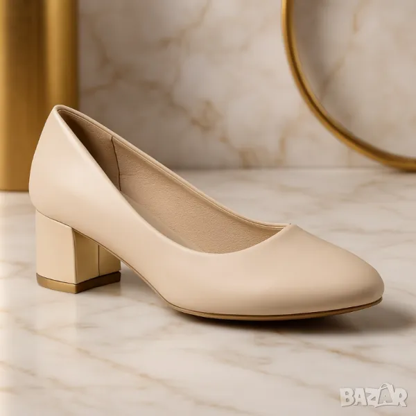 ДАМСКИ ОБУВКИ НА СРЕДЕН ТОК В БЕЖОВ ЦВЯТ, снимка 1