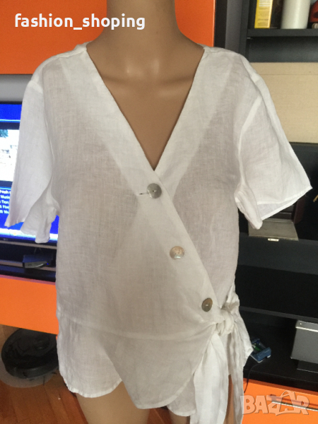 Ленена блуза тип сако H&M (нова, с етикет), размер 44, снимка 1