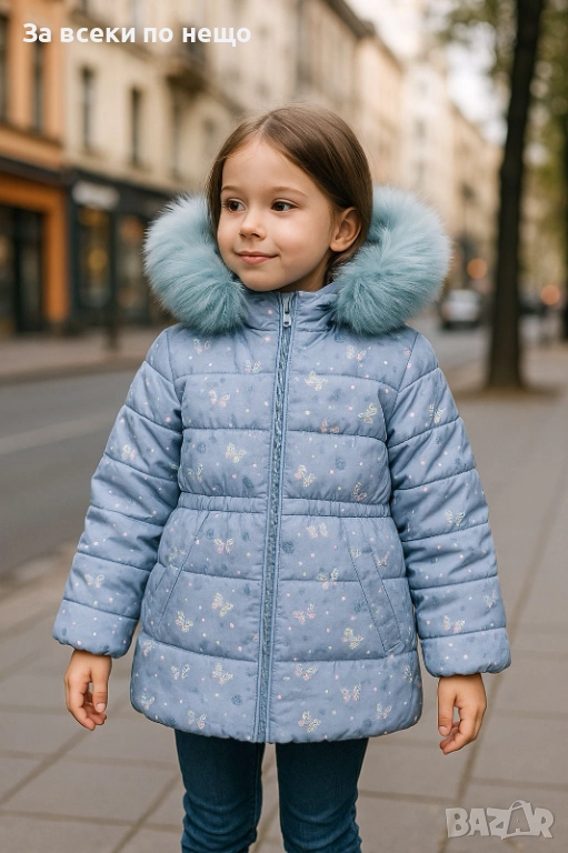 Детско Синьо Зимно Яке С Пух На Качулката 1г 2г 3г 4г Код Детски Находки24, снимка 1