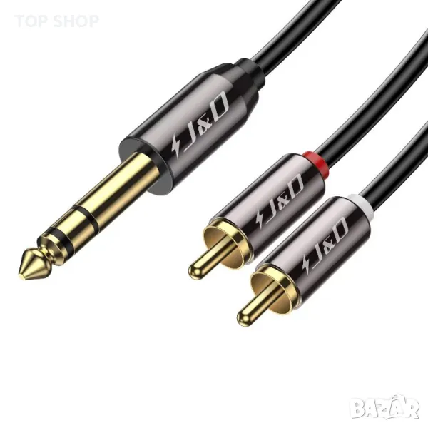 J&D сплитер TRS към двоен RCA аудио кабел, позлатена медна обвивка, тежък 6,35 mm 1/4 инча мъжки TR, снимка 1