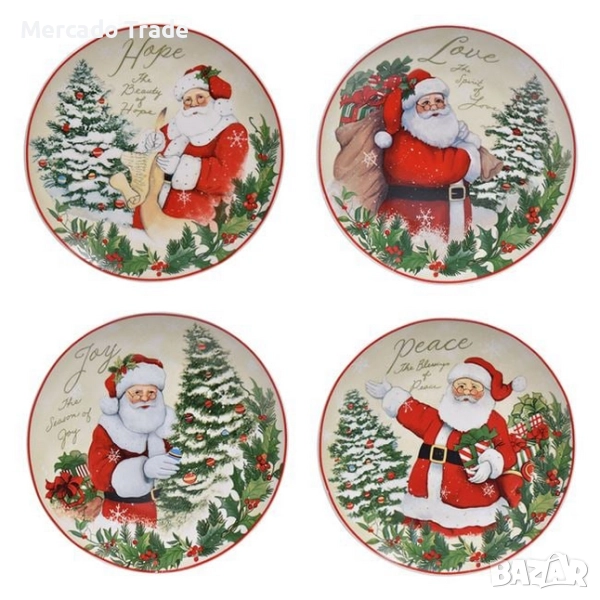 Коледен комплект Merkado Trade, 4бр.,Чинии за сервиране, Дядо Коледа, снимка 1