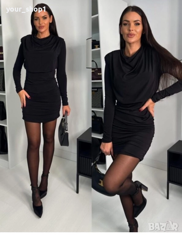Елегантна къса рокля с дълъг ръкав , снимка 1