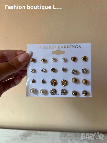 Нови обици 12 чифта перли , диаманти и златни сърца , триъгълници и топчета, снимка 1