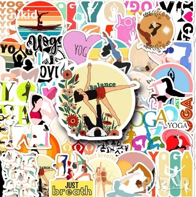 50 бр Йога гимнастика самозалепващи лепенки стикери за украса декор картонена торта ръчна изработка, снимка 1
