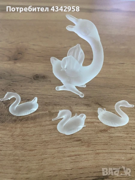 Ретро декорация за семейство гъски, изработена от матирано стъкло, снимка 1