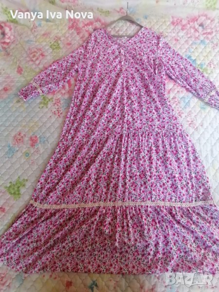 Miss Lady дълга рокля на цикламени цветчета, снимка 1