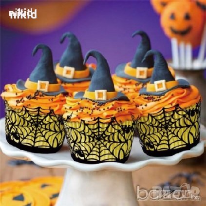 3 цвята хелоуин хелуин halloween паяжина мрежа декори декорация за мъфини кексчета дантела кошнички, снимка 1