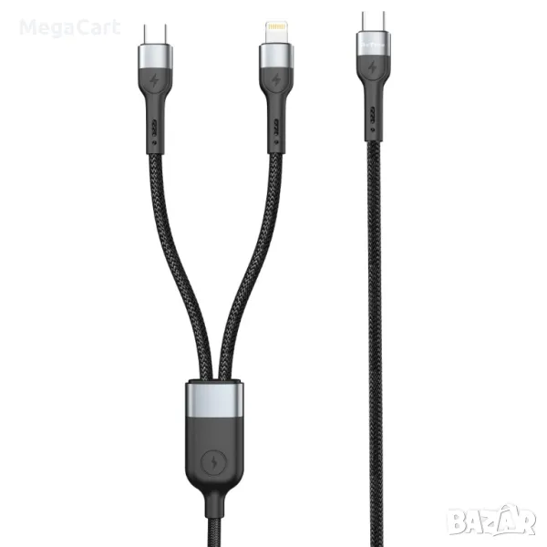 Кабел за данни DeTech DE-49CCL, 2 в 1, Type-C - Type-C, Lightning, 1.0m, Черен, снимка 1