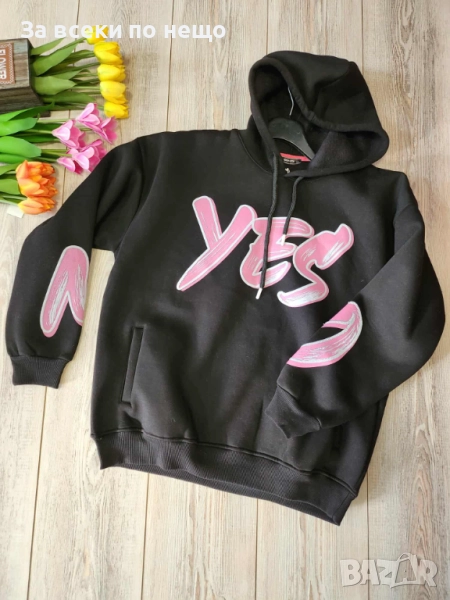 Дамски Черен Суитшърт С Качулка Код I_182, снимка 1